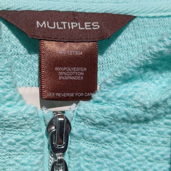 MULTIPLES Mint Green Hoodie Zip Jacket Kangaroo Pocket Fringe Medium - Picture 3 of 8